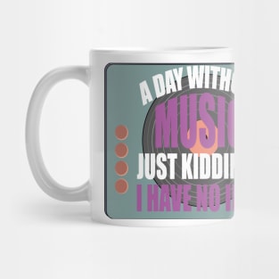 Life without music, turntable illustration with phrase Mug